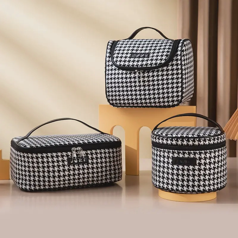 Thousand Bird Grid Cosmetic Bag Three Piece Set Large Capacity Organizer