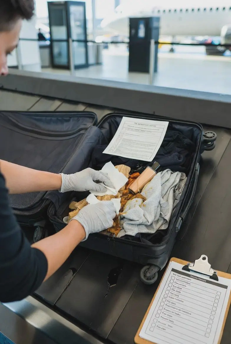 spilled makeup checked baggage