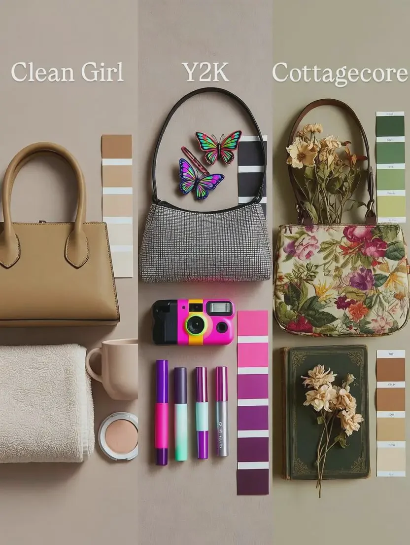 makeup bag flat lay photography