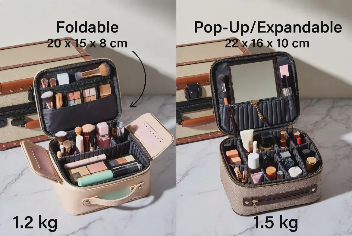foldable vs expandable travel makeup bag