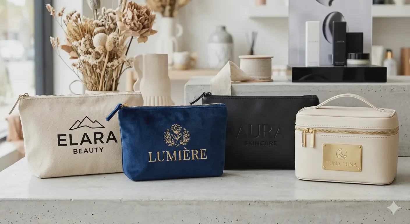 High-quality custom makeup pouches with low MOQ for emerging beauty brands