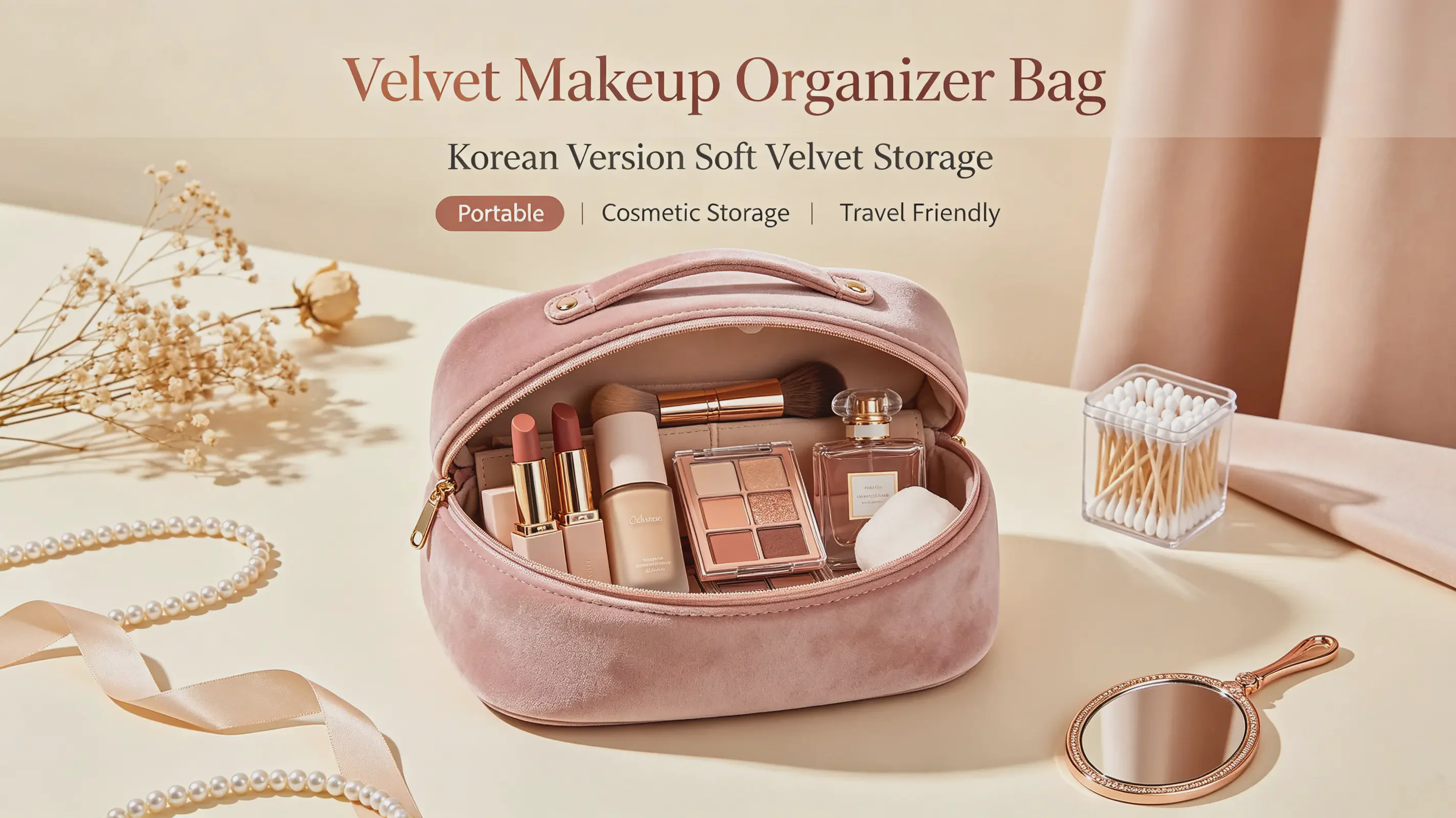 Velvet Makeup Organizer Bag